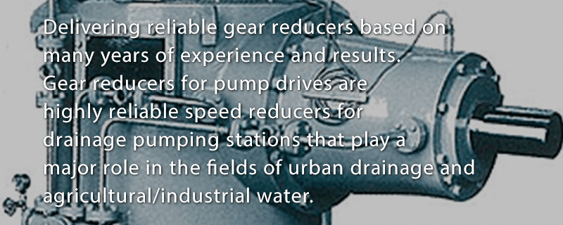 Delivering reliable gear reducers based on many years of experience and results. Gear reducers for pump drives are highly reliable speed reducers for drainage pumping stations that play a major role in the fields of urban drainage and agricultural/industrial water.